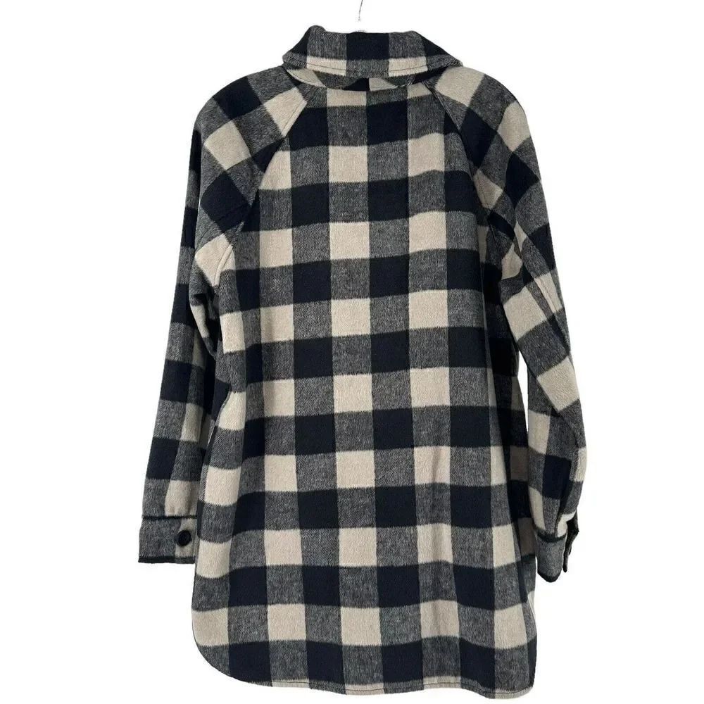 Knox Rose Shirt Jacket Shacket M Plaid Black Tan Classic Cozy Cabin Wool Blend - Picture 2 of 9
